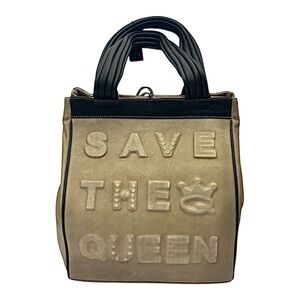 Save The Queen Tan Leather Tote Bag Made In  Italy Strap Handle 13.5x15 Vintage